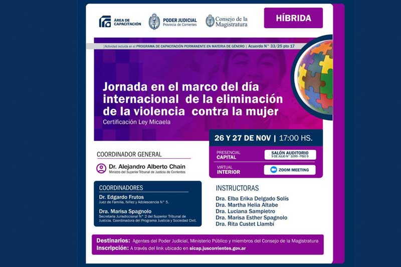 La capacitación integra el Programa Permanente en Materia de Género y estará coordinada por el ministro del STJ, Alejandro Alberto Chain, con un equipo académico especializado. Las jornadas incluirán exposiciones de instructoras del Poder Judicial sobre la eliminación de las violencias y la perspectiva de género en el ámbito judicial, en el marco de una formación obligatoria para fortalecer las prácticas institucionales.