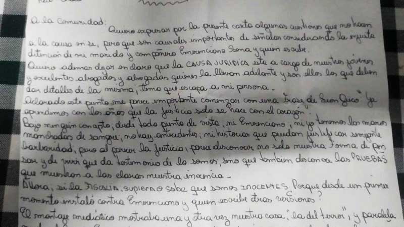 Nueva carta de Marcela Acuña