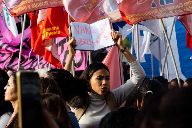 Entre banderas y pancartas, las manifestantes avanzaron por el recorrido previsto visibilizando distintas demandas vinculadas a la igualdad, la prevención de las violencias y el acceso a derechos para mujeres y diversidades.